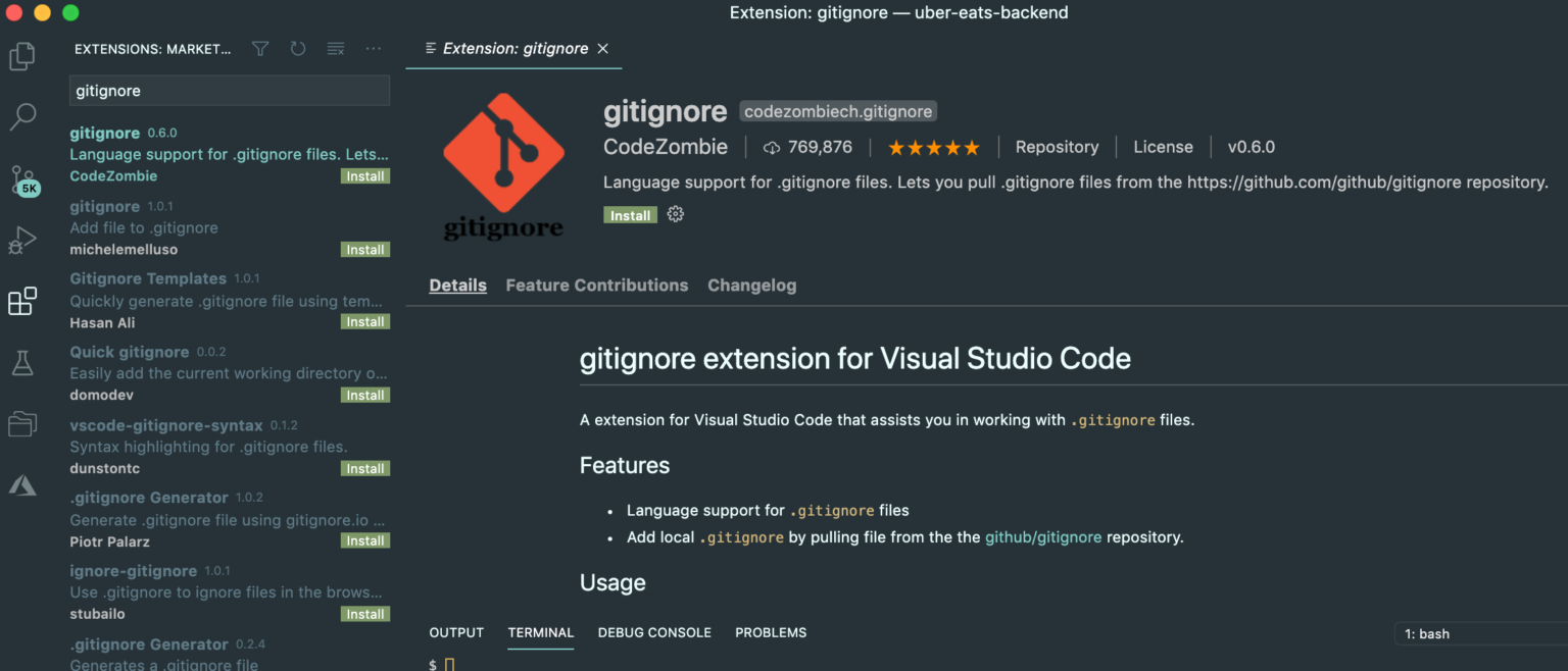 Как добавить gitignore в visual studio code